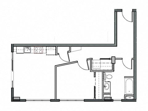 Floor plan for 1 bed, 1 bath, 633 sqft